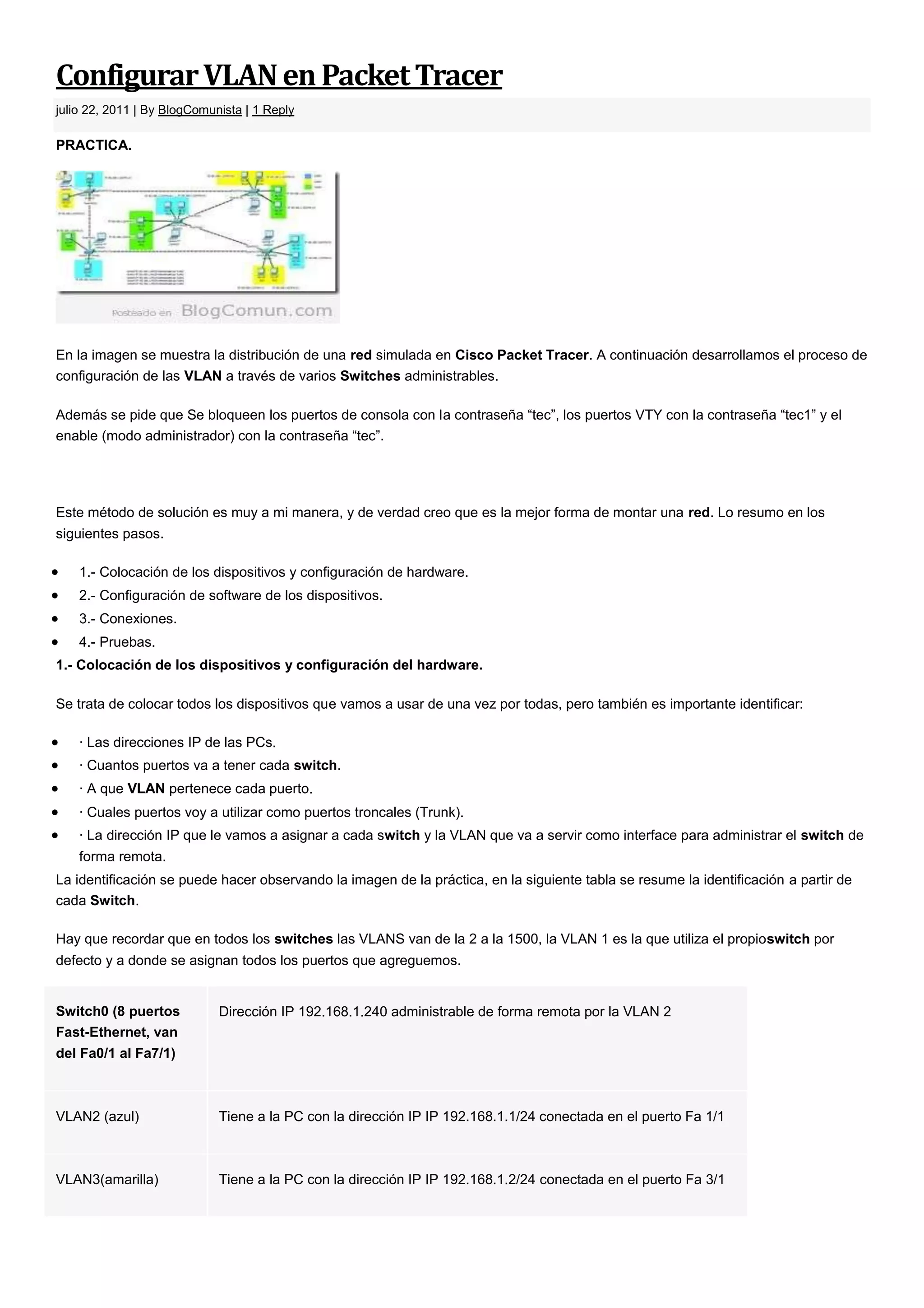 Configurar vlan en packet tracer | DOCX
