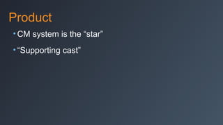 Product
• CM system is the “star”
• “Supporting cast”

 