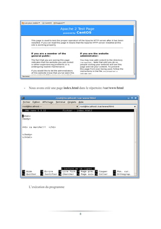 -   Nous avons créé une page index.html dans le répertoire /var/www/html




    L’exécution du programme




                                        8
 