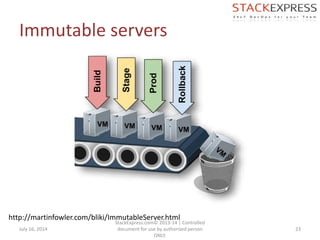Immutable servers
July 16, 2014
StackExpress.com© 2013-14 | Controlled
document for use by authorized person
ONLY.
23
http://martinfowler.com/bliki/ImmutableServer.html
 