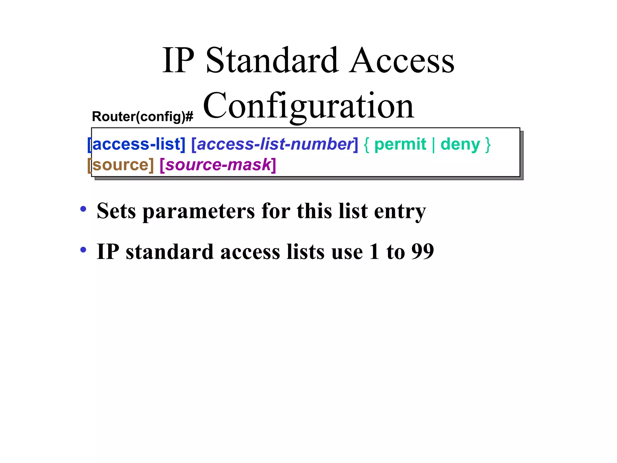 Configuraton of standard access list and extented access lis | PPT