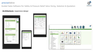 Architecture: responsive design
Guided Sales Software For Safety & Pressure Relief Valve Sizing, Selection & Quotation
preciseValve
 