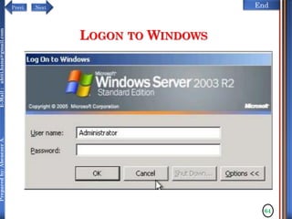 NextPrevi End
Preparedby:AbenezerA.E-Mail:abiti.hana@gmail.com
64
LOGON TO WINDOWS
 