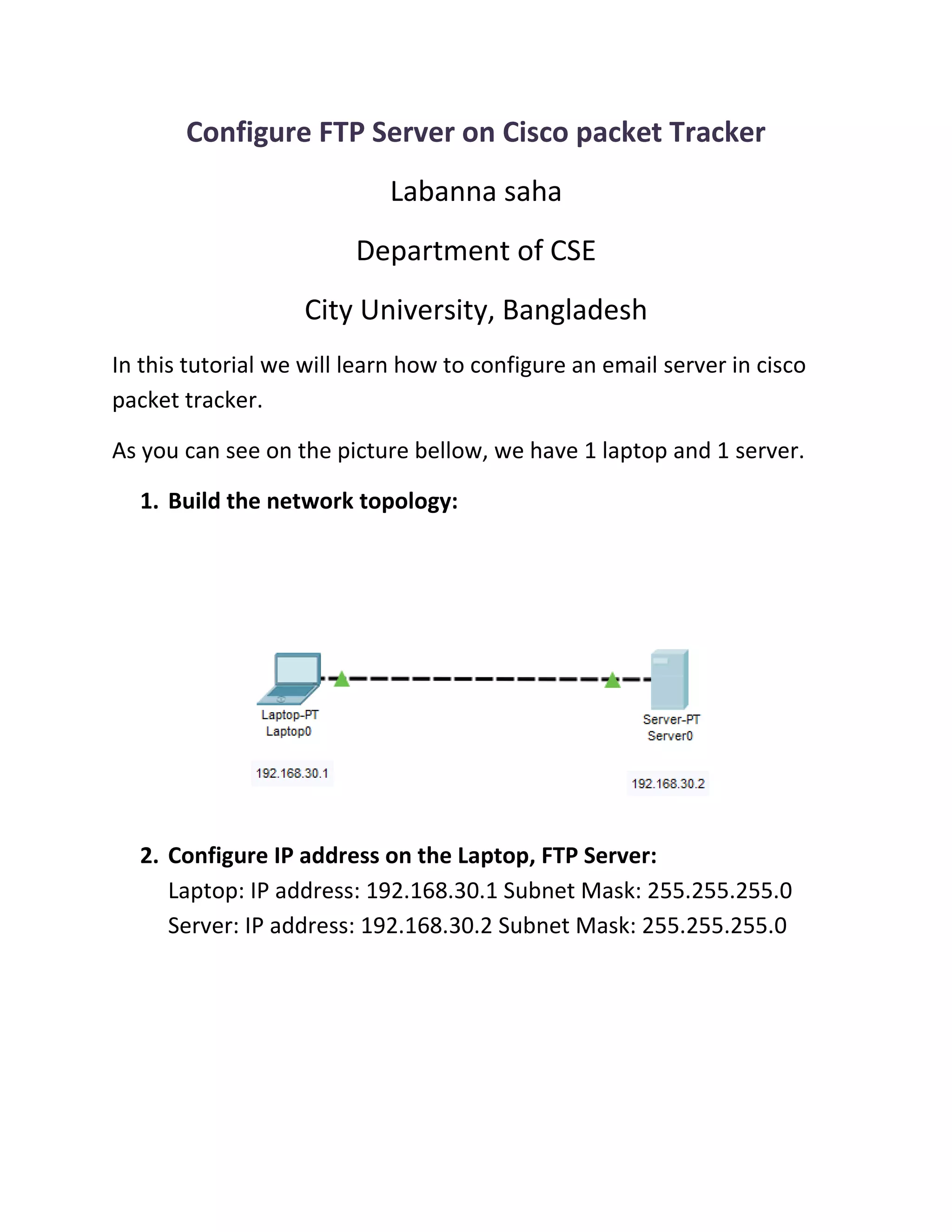 Configure ftp server on cisco packet tracker converted | PDF