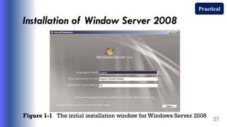 Installation of Window Server 2008
Figure 1-1 The initial installation window for Windows Server 2008
27
Practical
 
