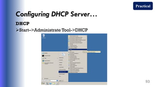 Configuring DHCP Server…
DHCP
Start–>Administrate Tool->DHCP
93
Practical
 