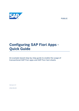 PUBLIC
Configuring SAP Fiori Apps -
Quick Guide
An example-based step-by-step guide to enable the usage of
transactional SAP Fiori apps and SAP Fiori fact sheets
Version 1.3
2014-08-25
 