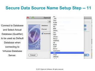 Secure Data Source Name Setup Step -- 11
© 2015 OpenLink Software, All rights reserved.
Connect to Database
and Select Act...