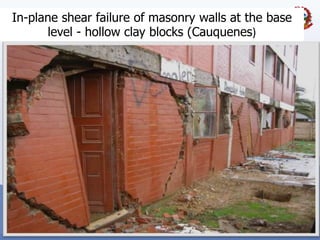37
In-plane shear failure of masonry walls at the base
level - hollow clay blocks (Cauquenes)
 