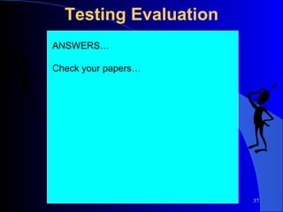 Testing Evaluation ANSWERS… Check your papers… 