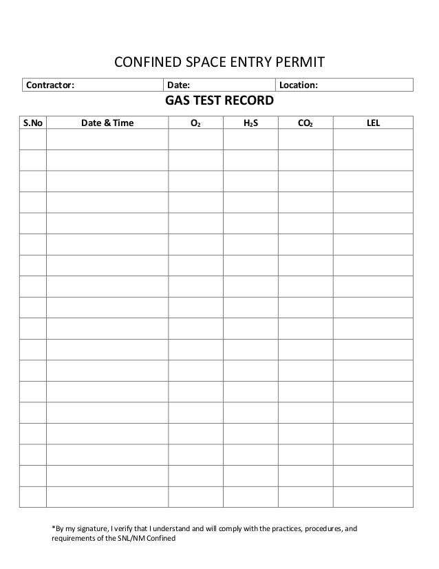 confined space permit sign entry log confined space permit form