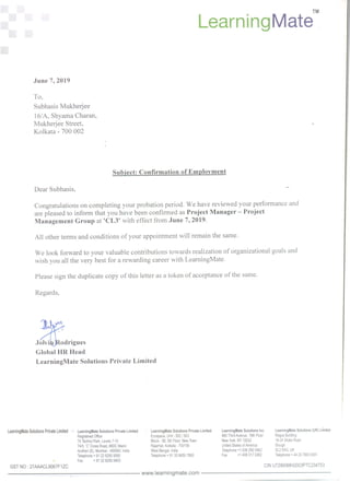 Confirmation letter