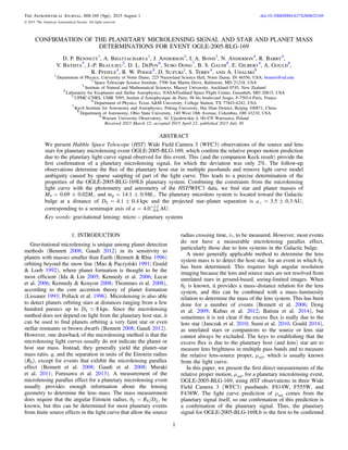 CONFIRMATION OF THE PLANETARY MICROLENSING SIGNAL AND STAR AND PLANET MASS
DETERMINATIONS FOR EVENT OGLE-2005-BLG-169
D. P...