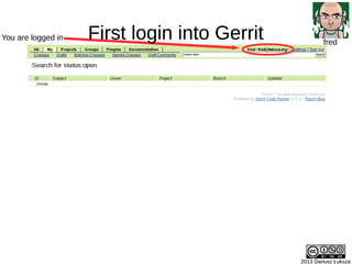 First login into Gerrit
2013 Dariusz Łuksza
First login into Gerrit
2013 Dariusz Łuksza
fred
You are logged in
 