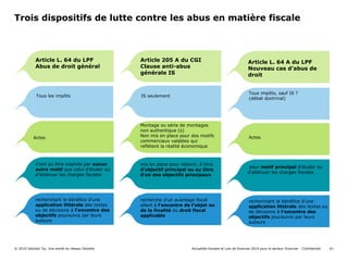 Trois dispositifs de lutte contre les abus en matière fiscale
Actualités fiscales et Lois de finances 2019 pour le secteur...