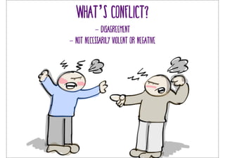 What’s conflict? 
- Disagreement 
- Not necessarily violent or negative 
 