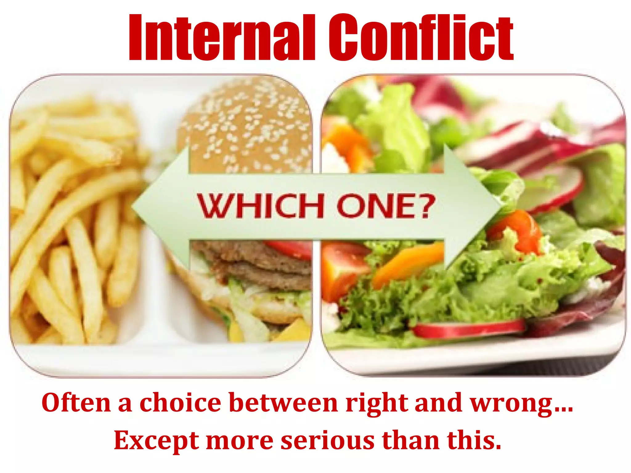 Internal Conflict
Often a choice between right and wrong…
Except more serious than this.
