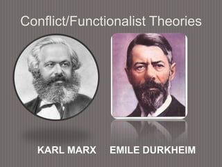 Conflict/Functionalist Theories          KARL MARX EMILE DURKHEIM 