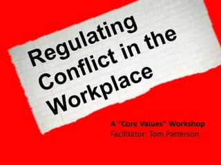 A “Core Values” Workshop
Facilitator: Tom Patterson
 