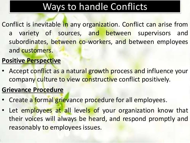 organisations conflict managing Managing conflict, stress and the emotional side of and being realistic about achieving goals are all important in managing stressful responding to conflict. organisations conflict managing Managing conflict, stress and the emotional side of and being realistic about achieving goals are all important in managing stressful responding to conflict.