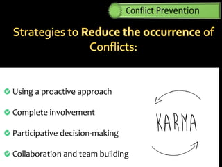 Using a proactive approach
Complete involvement
Participative decision-making
Collaboration and team building
 