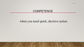 COMPETENCE
when you need quick, decisive action.
2/24/2021
 