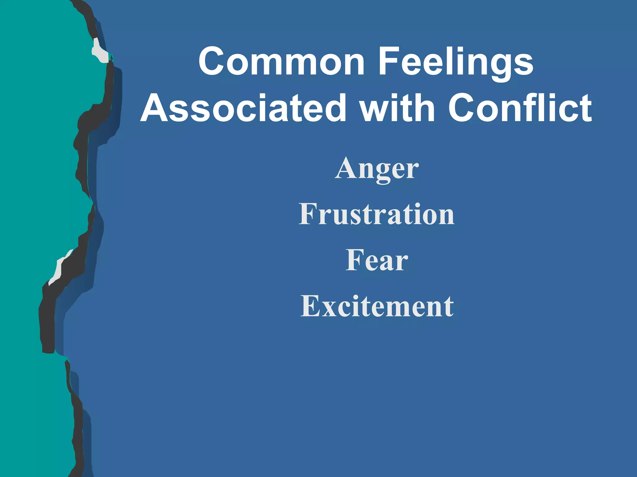 Common Feelings Associated with Conflict Anger Frustration Fear Excitement 