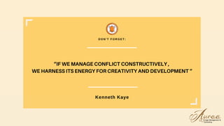 “IF WE MANAGE CONFLICT CONSTRUCTIVELY ,
WE HARNESS ITS ENERGY FOR CREATIVITY AND DEVELOPMENT “
D O N ' T F O R G E T :
Kenneth Kaye
 