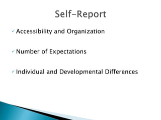 Accessibility and Organization Number of Expectations Individual and Developmental Differences 