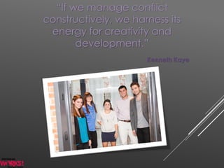 “If we manage conflict
constructively, we harness its
energy for creativity and
development.”
Kenneth Kaye
 