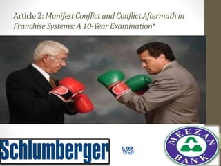 Article2:ManifestConflictandConflictAftermathin
FranchiseSystems: A 10-YearExamination*
 