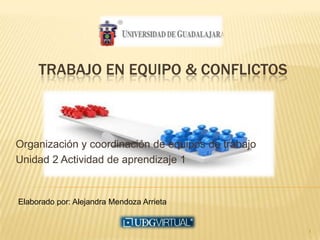 TRABAJO EN EQUIPO & CONFLICTOS



Organización y coordinación de equipos de trabajo
Unidad 2 Actividad de aprendizaje 1


Elaborado por: Alejandra Mendoza Arrieta


                                                    1
 