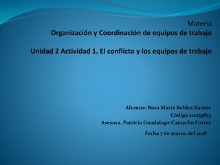 Alumna: Rosa María Robles Ramos
Código 212255853
Asesora. Patricia Guadalupe Camacho Cortes
Fecha 7 de marzo del 2018
 