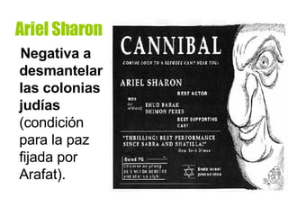 Ariel Sharon Negativa a desmantelar las colonias judías  (condición para la paz fijada por Arafat).  