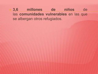  3,6 millones de niños de
las comunidades vulnerables en las que
se albergan otros refugiados.
 