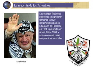 Yaser Arafat Las diversas facciones palestinas se agruparon formando la OLP (Organización para la Liberación de Palestina)...