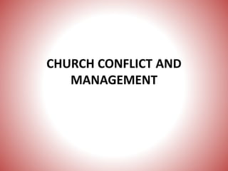 CHURCH CONFLICT AND
MANAGEMENT
 