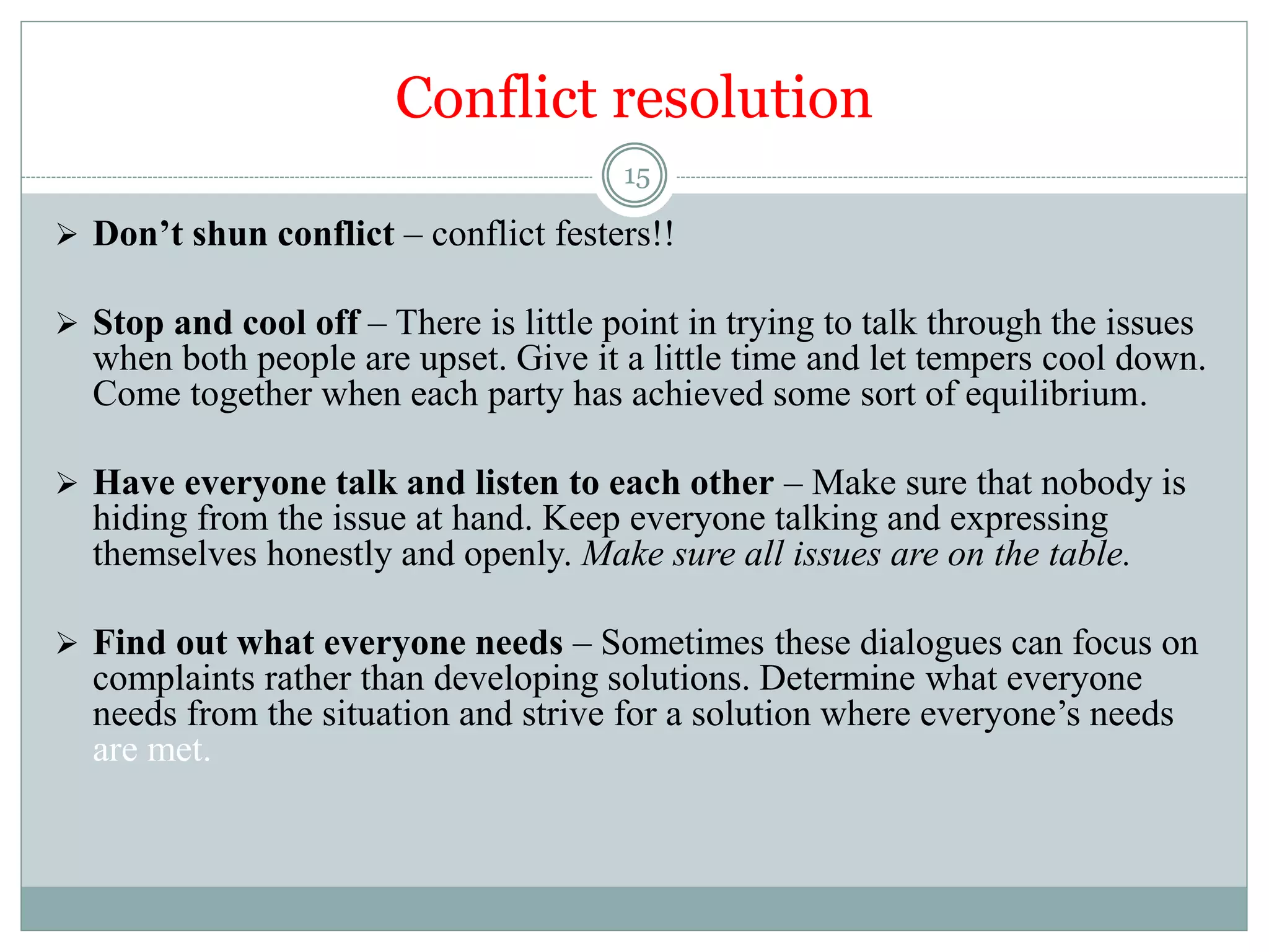 Recognizing, Responding and Resolving Conflict | PPTX
