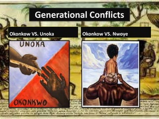 Generational Conflicts
Okonkow VS. Unoka Okonkow VS. Nwoye
 