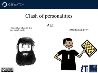 Age
Clash of personalities
I remember when all this
was punch cards OMG NOSQL FTW!
 