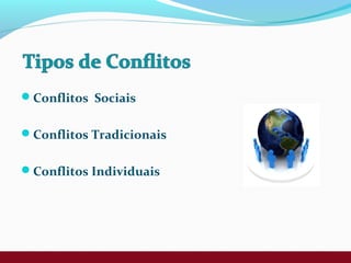 Conflitos Sociais
Conflitos Tradicionais
Conflitos Individuais
 
