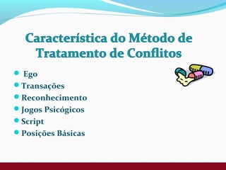  Ego
Transações
Reconhecimento
Jogos Psicógicos
Script
Posições Básicas
 