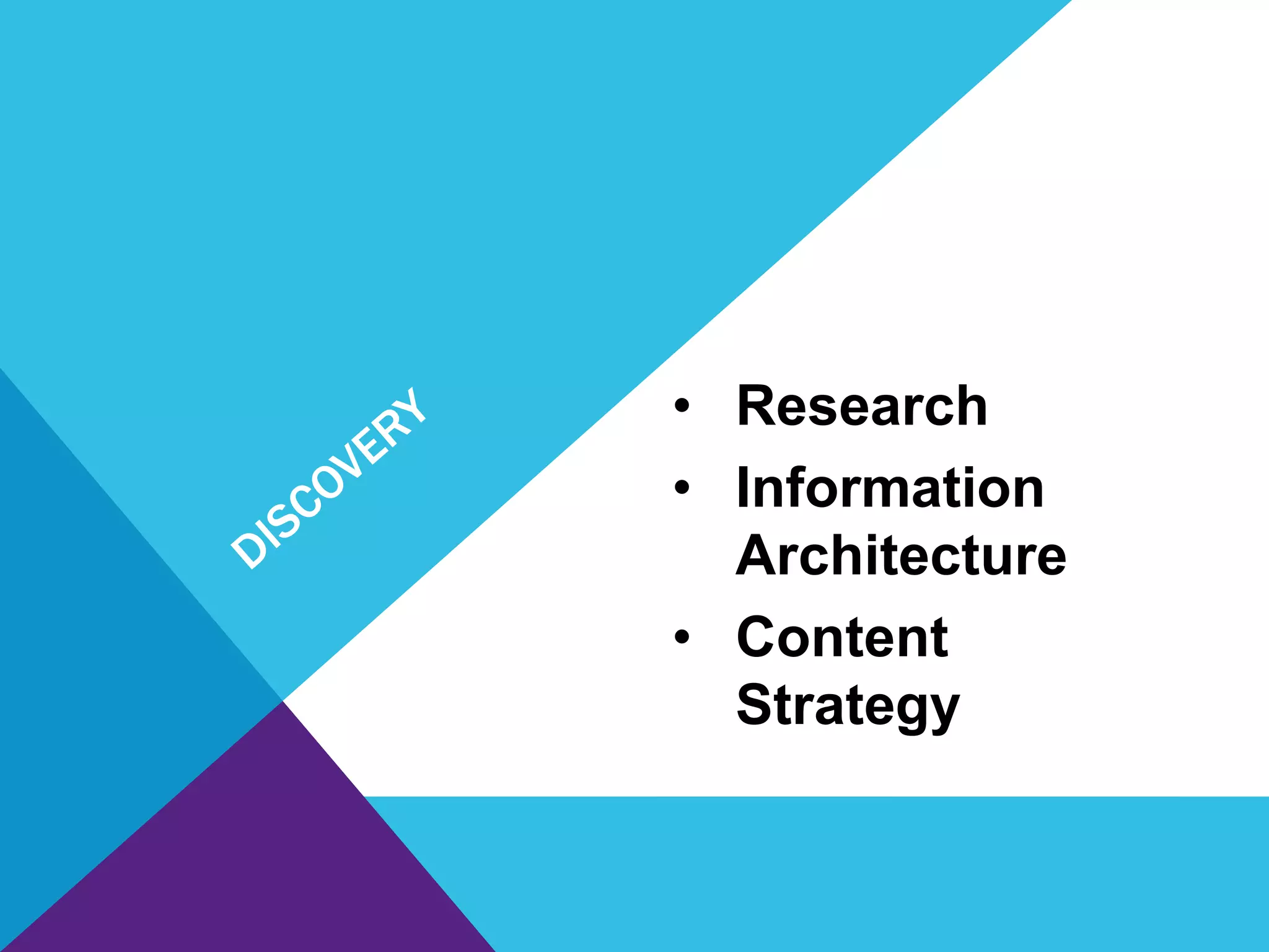 • Research
• Information
Architecture
• Content
Strategy
 