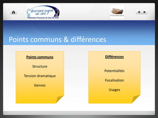 Points communs & différences<br />Points communs<br />Structure<br />Tension dramatique<br />Genres<br />Différences<br />...