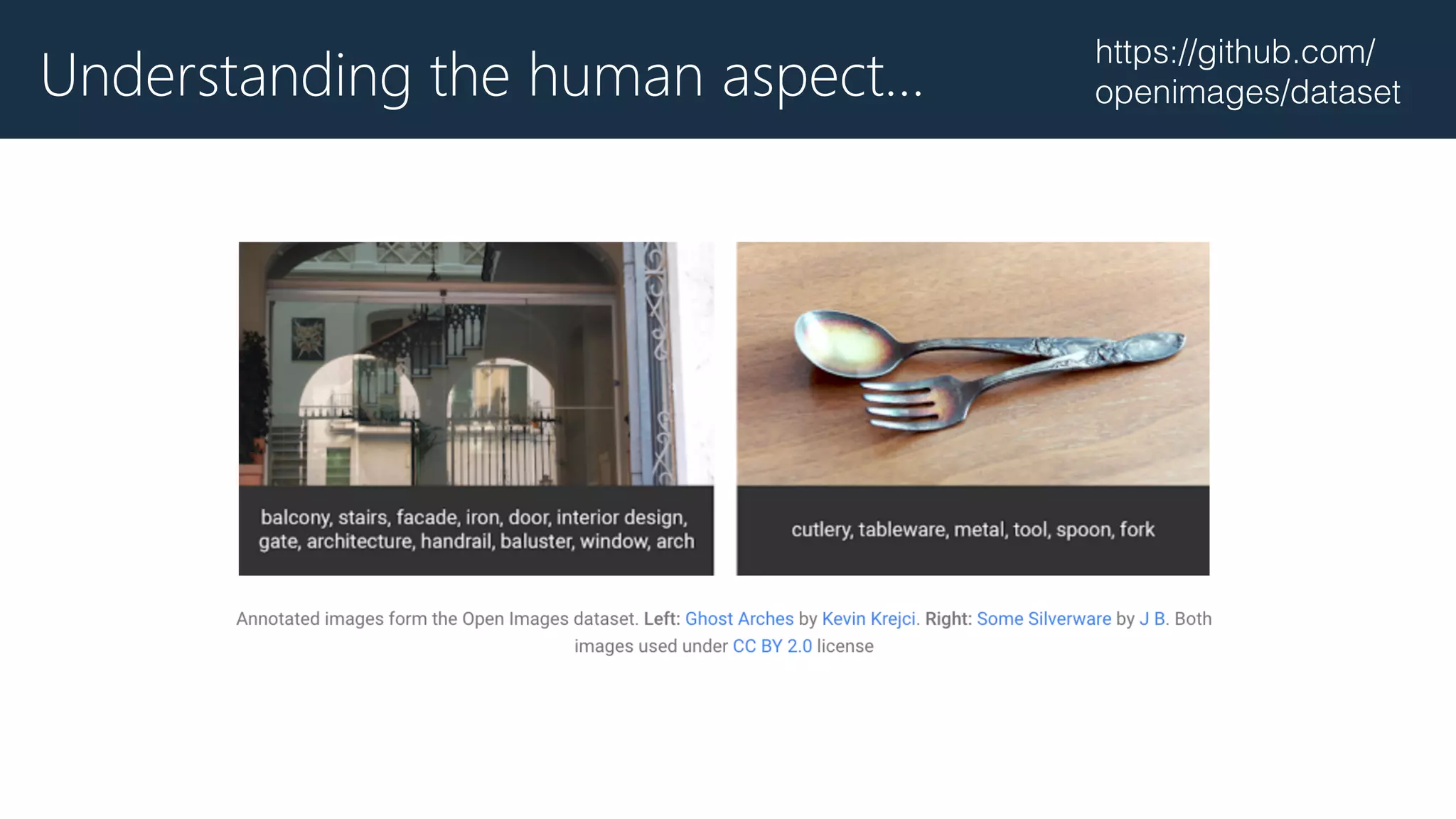Understanding the human aspect…
https://github.com/
openimages/dataset
 