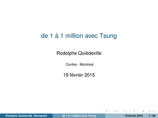 de 1 à 1 million avec Tsung
Rodolphe Quiédeville
Confoo - Montréal
19 février 2015
Rodolphe Quiédeville (Novapost) de 1 à 1 million avec Tsung 19 février 2015 1 / 59
 