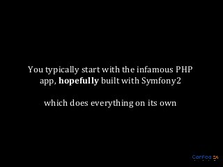 You typically start with the infamous PHP
app, hopefully built with Symfony2
which does everything on its own

 