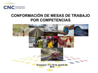 CONFORMACIÓN DE MESAS DE TRABAJO
POR COMPETENCIAS
Guayaquil, 17 y 18 de agosto de
2016
 