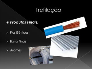    Produtos Finais:

   Fios Elétricos

   Barra Finas

   Arames
 