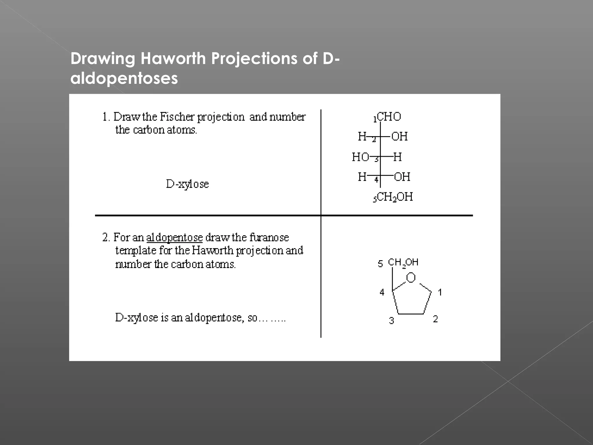 Drawing Haworth Projections of D-
aldopentoses
 